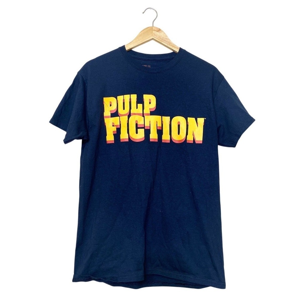 Pulp Fiction Movie Graphic T-Shirt Mens‎ Medium Navy Blue Yellow Logo Miramax